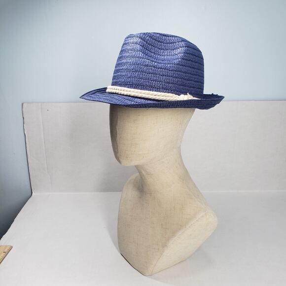 Straw Hat Mens One Size Blue Summer Fedora Cowboy Western Leisure Vacation Beach - Picture 10 of 16